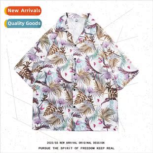 loose shirt sleeved new lapel short casual floral 2022 mens