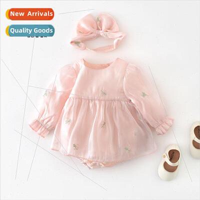 Baby spring pajamas newborn sweet flowers embroidered one-pi