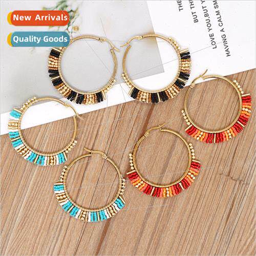 ins bohemian large earrings geometric geometric handmade bea