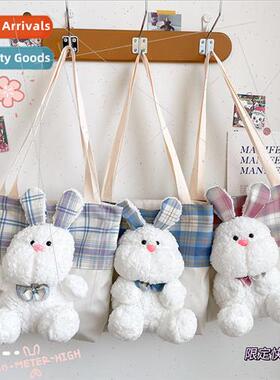 Korean fashion cartoon rabbit canvas plaid bag female 2021 n