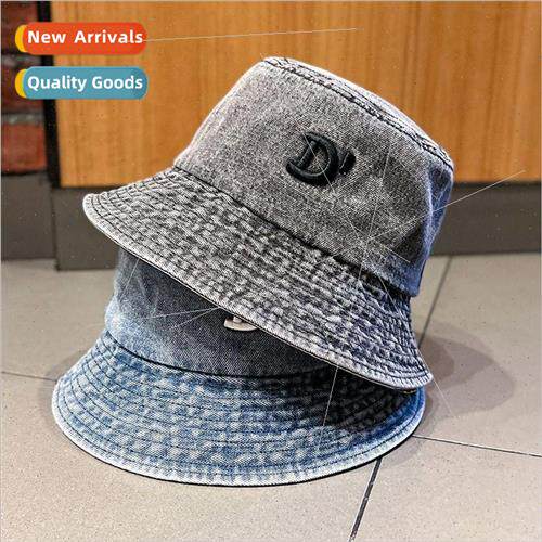 Korean  of the ins denim embroidery D letters fisherman hat