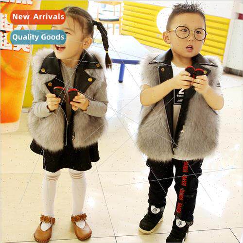 2023 fall and winter new boys cotton vest girls fur baby thi