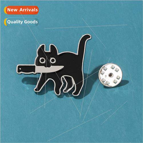 Cartoon personality creativity cute black cat grips knife me