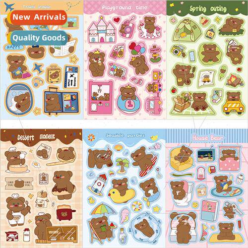 8 cartoon cocoa bear goo card character stickers DIY handboo