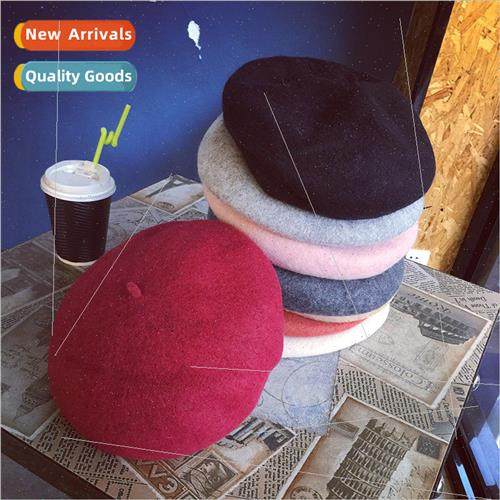 Autumn and winter Korea wild wool beret ladies retro tweed c