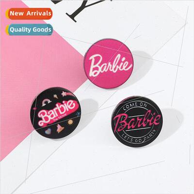 Barbie Series Badge Alphabet Round Black Pink Creative Fashi