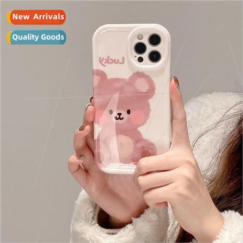 Cartoon cute oil painting blush bear 适用 Apple 14promax pho