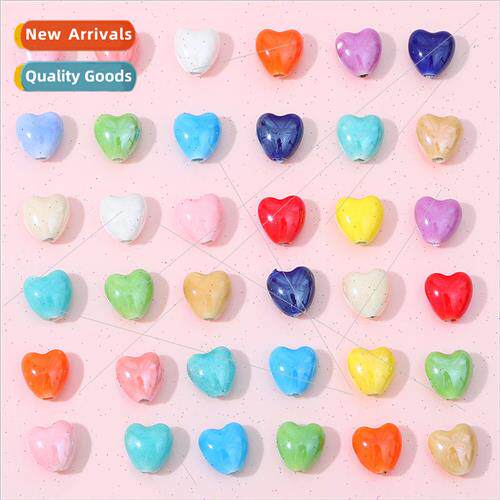 Vintage  candy color ceramic heart beads bracelet necklace h