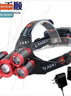 Red five head dimmable headlamp USB sensor zoom headlamp T6