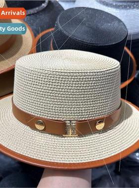 England retro belt straw woven flat-top courtesy Japanese st