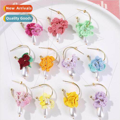 Autumn and winter girls plush small flowers pearl earrings d