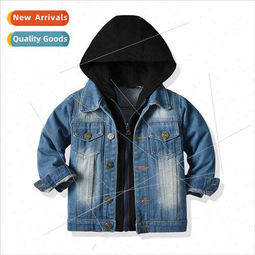 Korean  of the childrens jacket 2022 fall model hooded denim