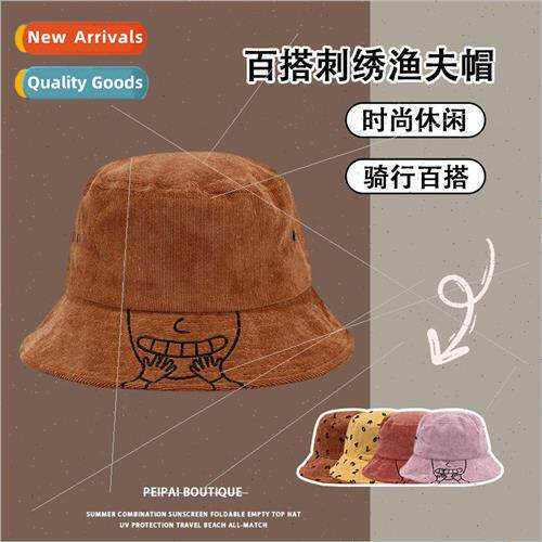 Corduroy fisherman hat female fall and winter Korea wild swe