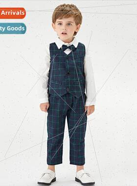 Autumn Boys Clothing Childrens Plaid Vest Long Sleeve Long P