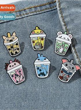 Creative cartoon animal milk tea cup metal badge personalize