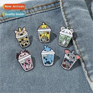 milk tea cup Creative badge animal metal personalize cartoon