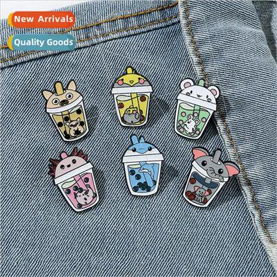 Creative cartoon animal milk tea cup metal badge personalize