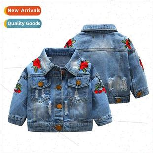 and fall denim baby embroidered spring sleeved female long