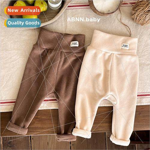 Baby winter pants children solid color one-piece velvet elas