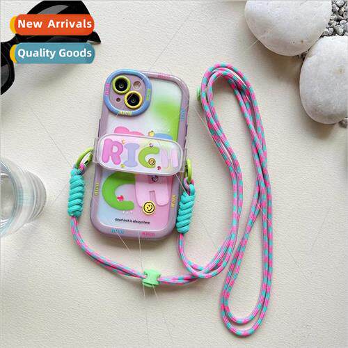 Halo Pink Green RICH Alphabet Apple 15ProMax Back Clip Lanya