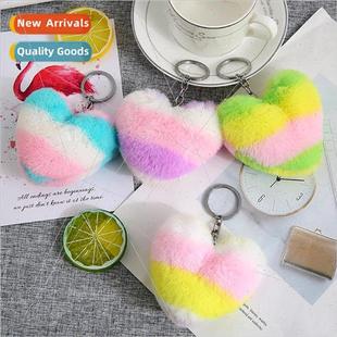 Gradient color love heart plush car keychain pendant accesso