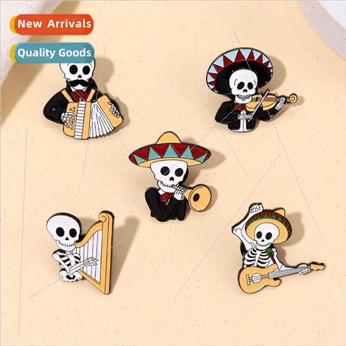 New creative cute skull play musical instrument alloy brooch