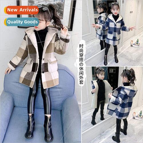 Childrens clothing girls tweed jacket 2023 new winter padded