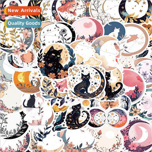 50 pcs of retro moon flowers and cats handbook stickers deco