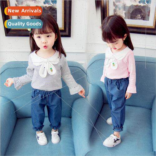2018 fall new Korean  of small girls striped t-shirt top wit
