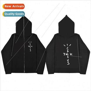 New Y2K Unisex Inner Fleece Hoodie Full Face Zip Cactus Jack