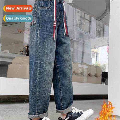 Girls denim padded pants fall and winter  2023 new outside t