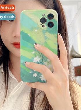 适用 iPhone13promax green oil painting flowers apple 12 phon