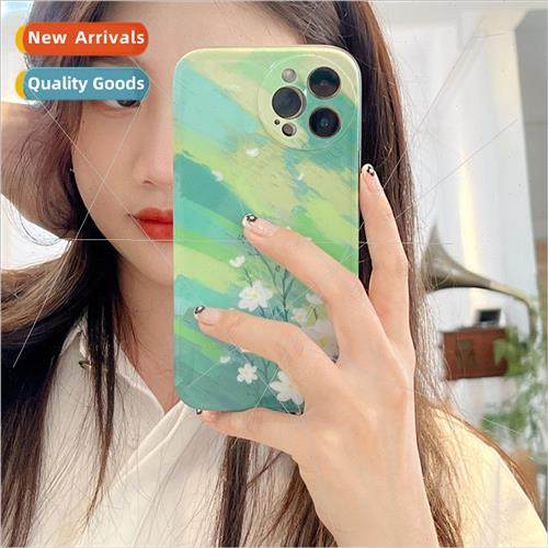 适用 iPhone13promax green oil painting flowers apple 12 phon