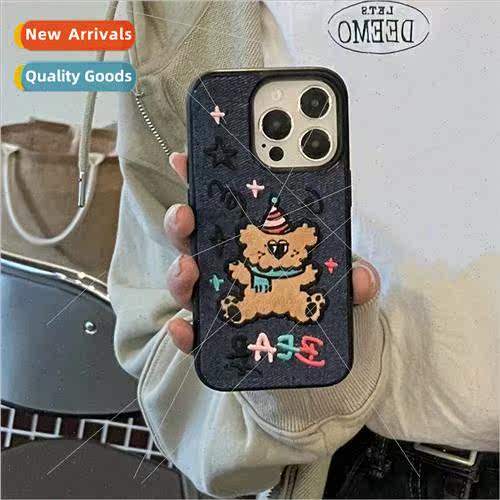 Japan and Korea Cowboy Embroidery Bear 适用 iPhone 14 Apple