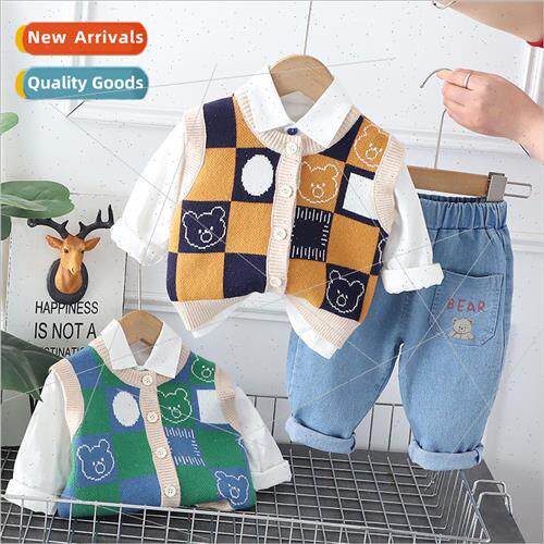 Childrens fashionable cartoon sweater vest three-piece child