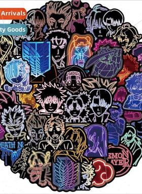 50pcs of anime neon mixed stickers decorative luggage notebo