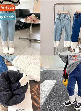 Girls winter padded Slim hit color straight pants childrens