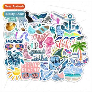 Colorful Beach 50 pcs Summer Beach Journal Helmet Stickers g