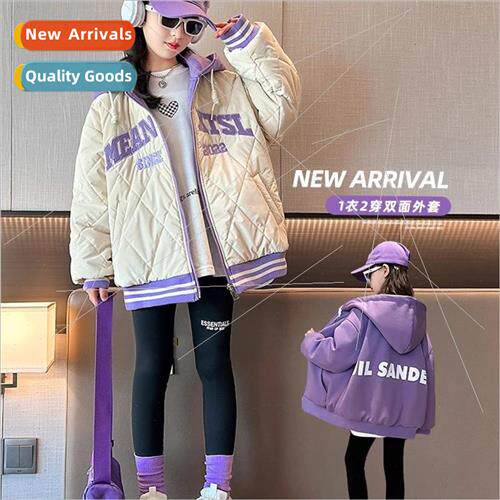 Girls jacket cotton jacket two sides wear 2023 new childrens