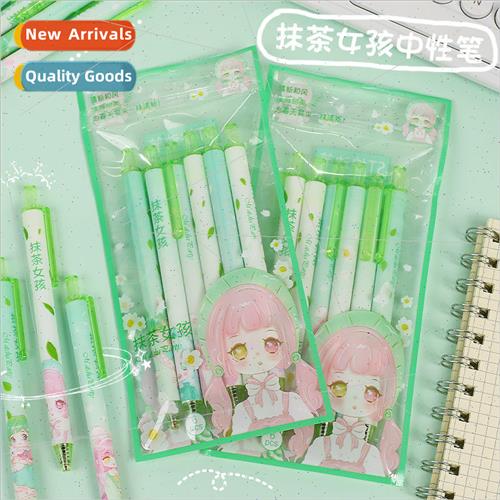 Cute 6pcs Bag Matcha Girl Push Action Neutral Pen Student In