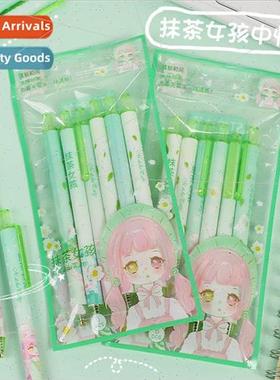 Cute 6pcs Bag Matcha Girl Push Action Neutral Pen Student In