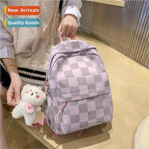 ins plaid schoolbag female new small fresh girl backpack Kor