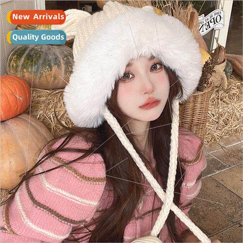 Hat female Korea warm plush cap winter girls cute cold warm
