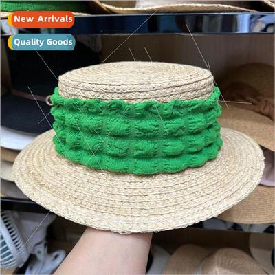 Korean  of the raffia gentle bubble yarn flat top straw hat