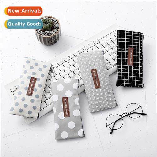 Korea simple small fresh plaid polka dot canvas pencil bag c