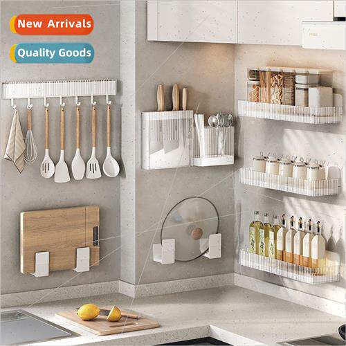 Kitchen shelves wall-mounted spice rack pot lid rack without