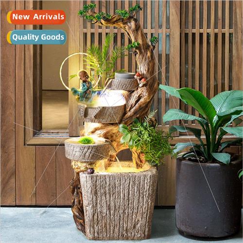 Rustic flowing fountain water feature floor standing living