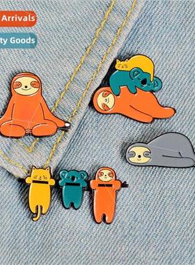 Jewelry cartoon cute animal sloth kitten meditating lying do