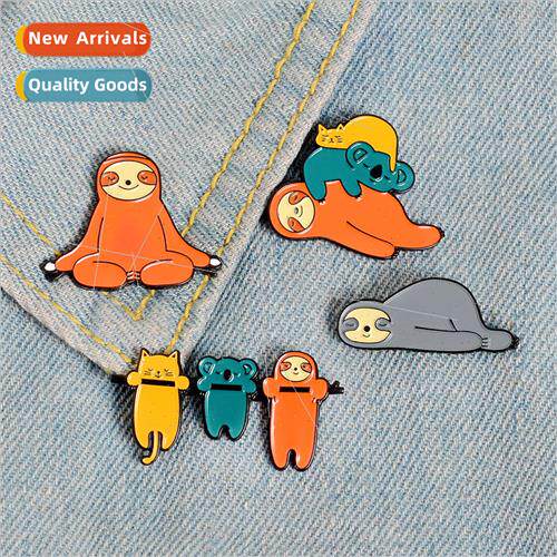 Jewelry cartoon cute animal sloth kitten meditating lying do