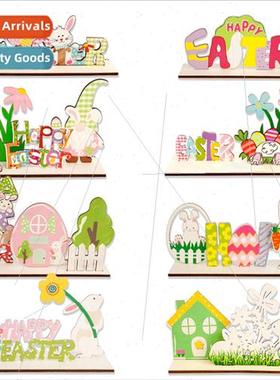 New Easter Wooden Crafts Color Printed Bunny Eggs Tabletop D
